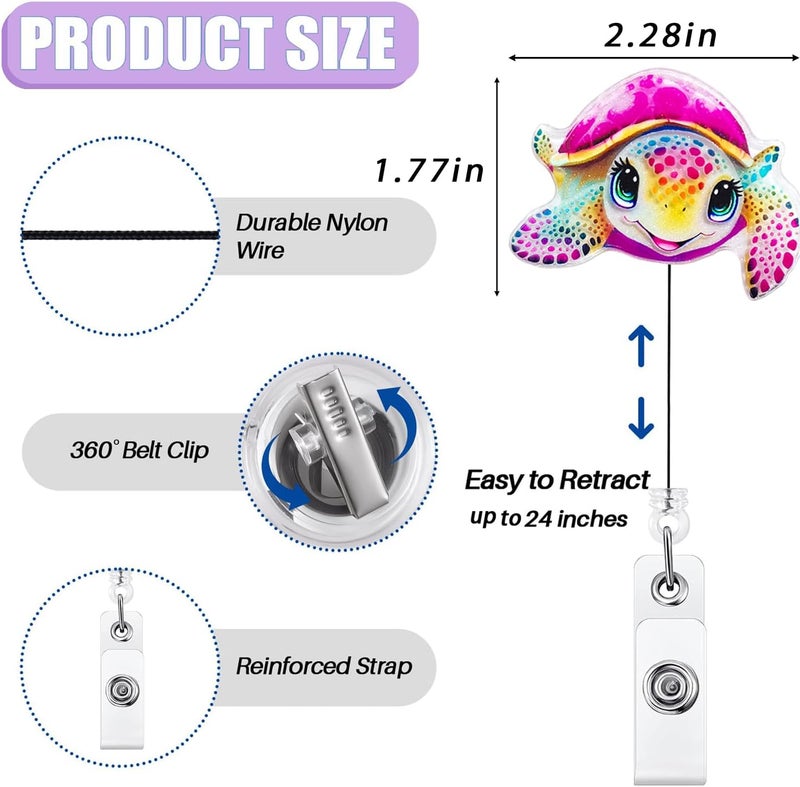 Bydevia Pink Sea Turtle Badge Reel Retractable for Nurse Nursing Student RN MA CNA LPN Medical Worker & Teacher, Cute Ocean Animal Badge Reel, Pediatric Nurse Turtle Badge Holder with Alligator Clip | Acrylic - Image 2